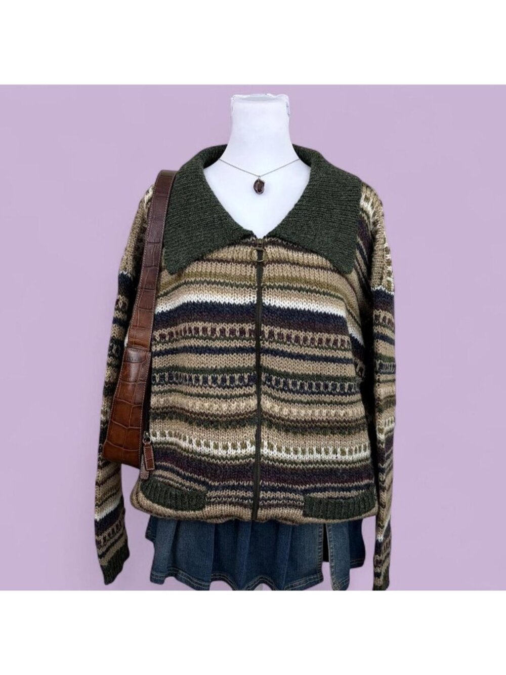90s striped cottagecore zip cardigan